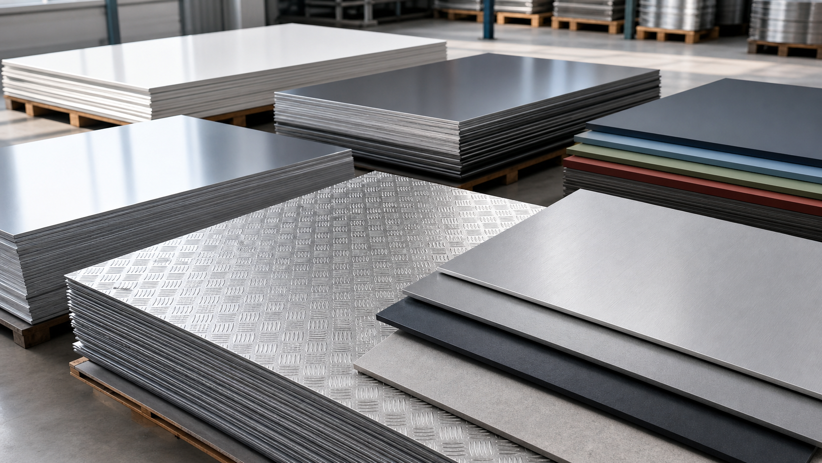 Geanodiseerde aluminium platen in het magazijn van Franz Huisgen