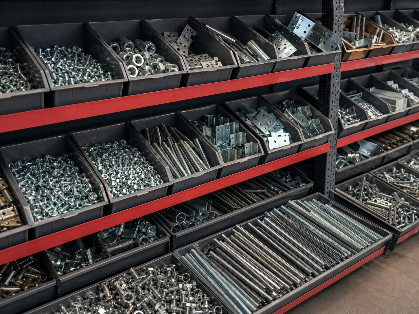Hardware, screws, nuts, threaded rods and fittings