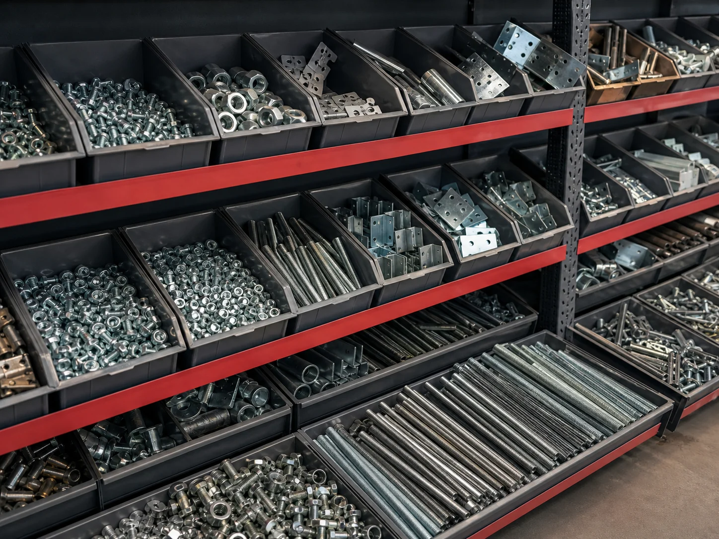 Hardware, screws, nuts, threaded rods and fittings