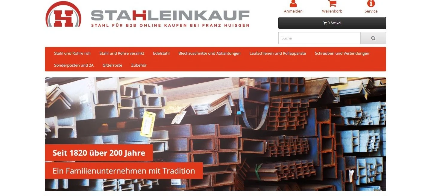 Screenshot van de startpagina van Stahleinkauf.de